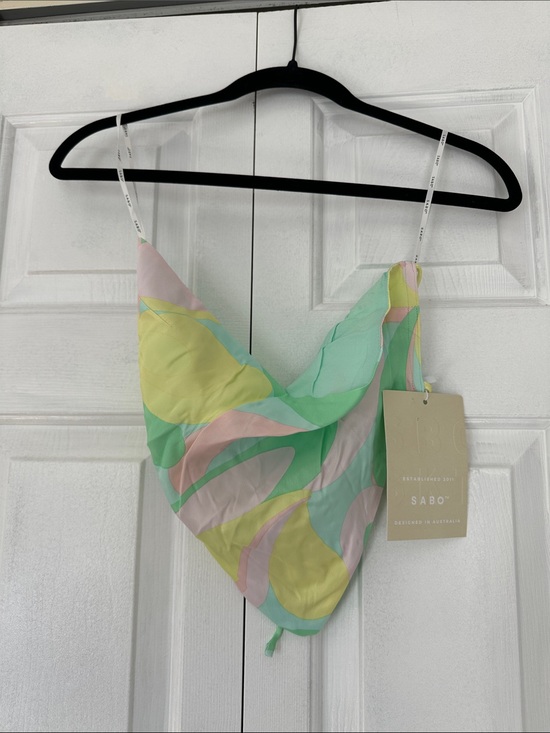 Sabo Skirt Tops - Sabo Skirt Pastel Abstract Silk Scarf Top - Mint, Yellow, Pink